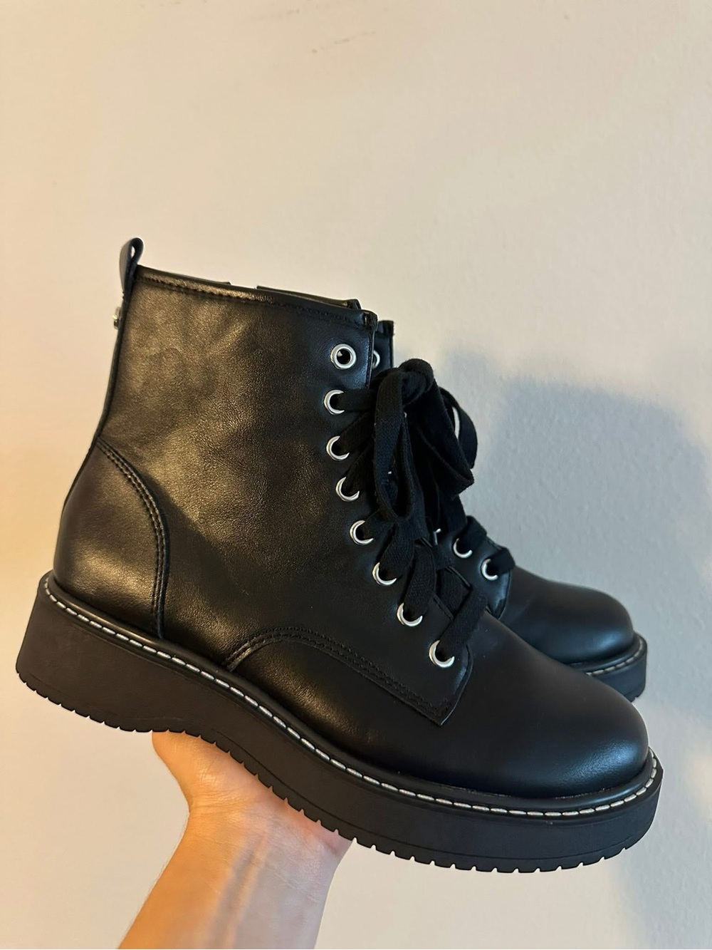 Women's Black Lace-Up Platform Ankle Boots size 7